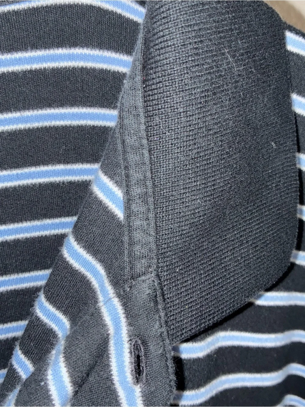 Ralph Lauren Black with Light Blue Striped Polo Featuring Red Pony